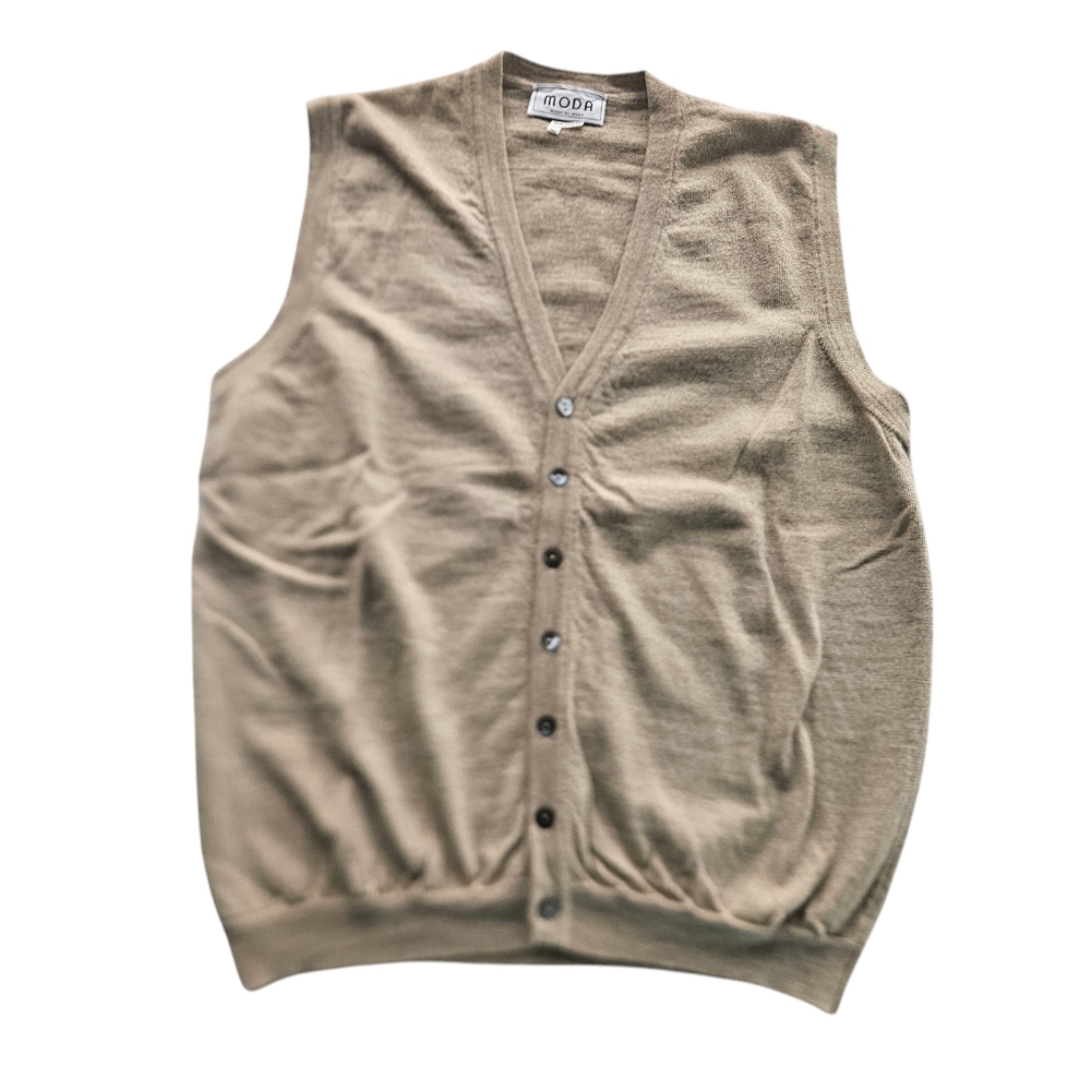 MODA Italian Merino Wool Tan Button-Up Vest | SZ L